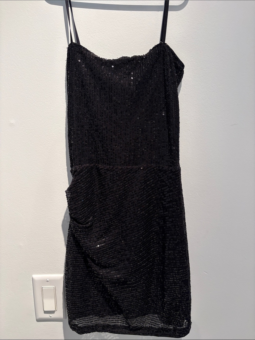 Katie J NYC Black Sequin Mini Dress with Spaghetti Straps